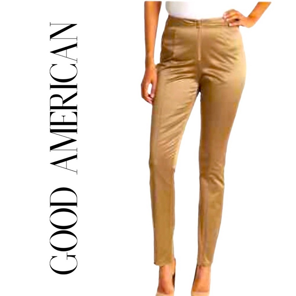 GOOD AMERICAN SATEEN EXECUTIVE PANT IN CAMEL GOLD TONE 10